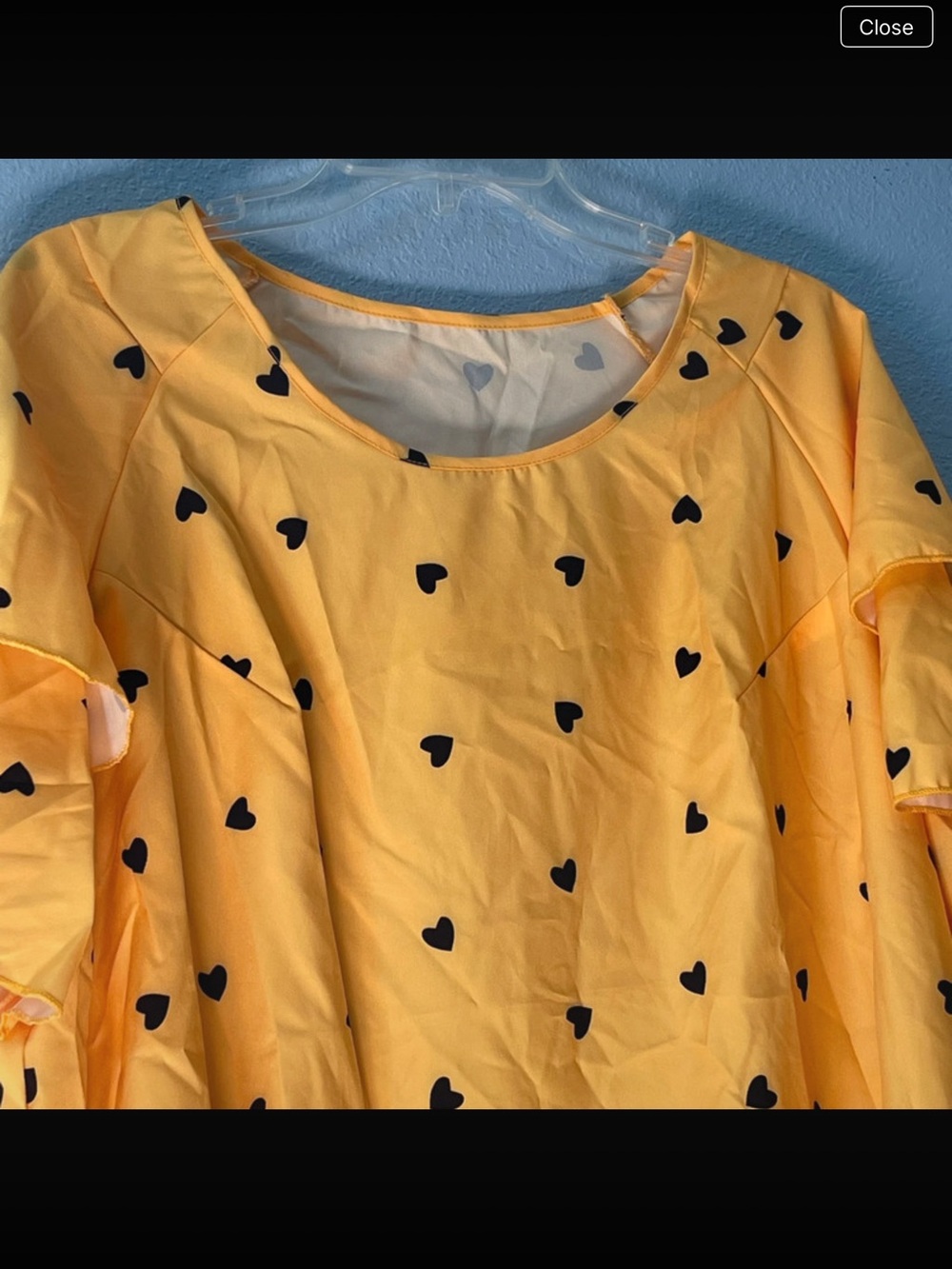 SHEIN Yellow Heart Print Flutter Sleeve Blouse - Picture 3 of 3
